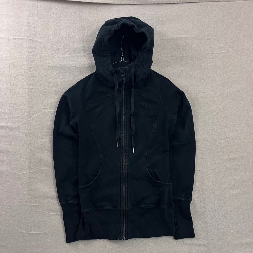 Lululemon Scuba Hoodie Women 6 Black Full Zip Thumbholes Cotton Blend Fleece
